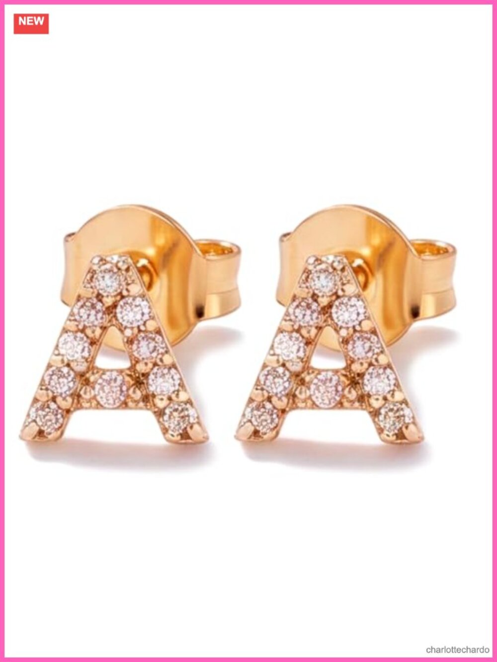 14K Gold Plated Cubic Zirconia Initial Stud Earrings Hypoallergenic